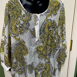 Beautiful sheer yellow floral blouse with three quarter sleeves